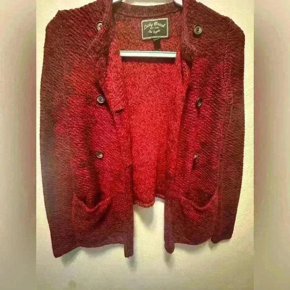 Lucky Brand Sweater Womens  Red Marled Knit Double Breasted Cardigan Jacket - Picture 1 of 5